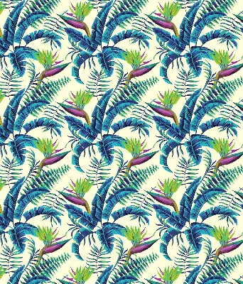 Fabric roller blind with tropical plants pattern