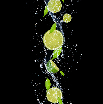 Fabric roller blind Lime falling in water