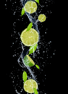 Fabric roller blind Lime falling in water