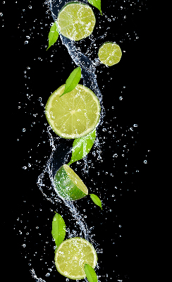 Fabric roller blind Lime falling in water
