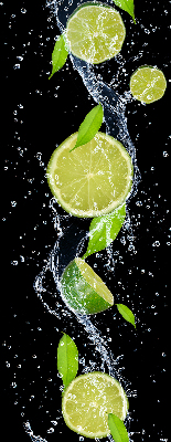 Fabric roller blind with a lime falling in water design