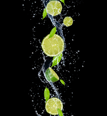 Fabric roller blind Lime falling in water