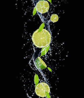 Fabric roller blind Lime falling in water