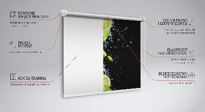 Fabric roller blind with a lime falling in water design