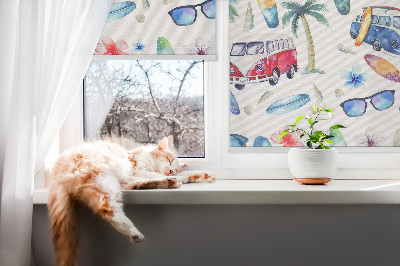 Roller blind for large window Hawaii cars and palm trees
