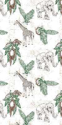 Fabric roller blind Giraffes, elephants and leaves