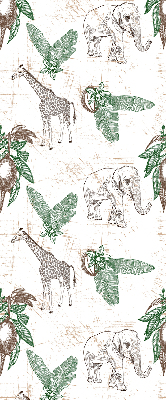 Fabric roller blind Giraffes, elephants and leaves