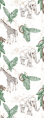 Fabric roller blind Giraffes, elephants and leaves