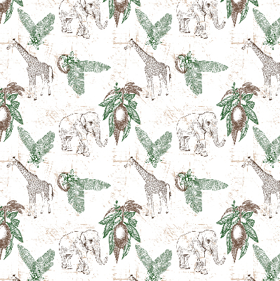 Fabric roller blind Giraffes, elephants and leaves