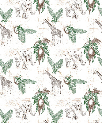 Fabric roller blind Giraffes, elephants and leaves