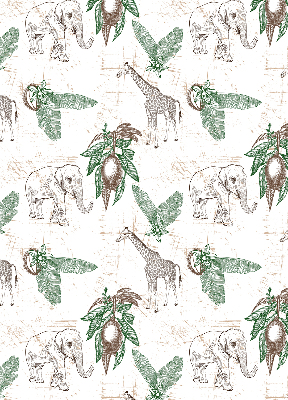 Fabric roller blind Giraffes, elephants and leaves
