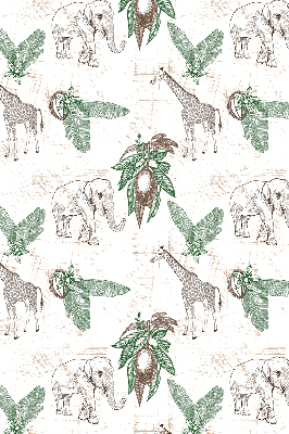 Fabric roller blind Giraffes, elephants and leaves