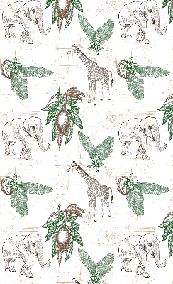 Fabric roller blind Giraffes, elephants and leaves