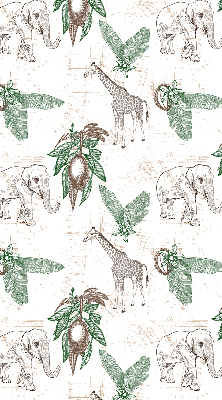 Fabric roller blind Giraffes, elephants and leaves