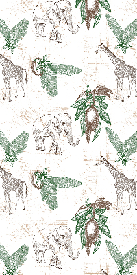 Fabric roller blind Giraffes, elephants and leaves