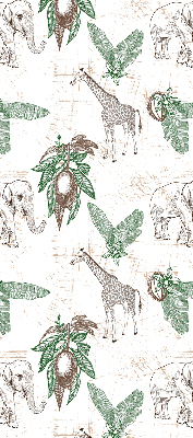 Fabric roller blind Giraffes, elephants and leaves