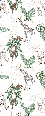 Fabric roller blind Giraffes, elephants and leaves