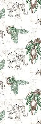 Fabric roller blind with a giraffes, elephants, and leaves pattern