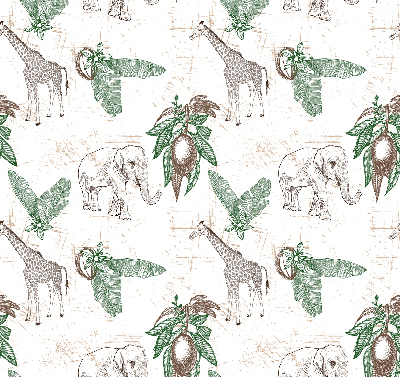 Fabric roller blind Giraffes, elephants and leaves