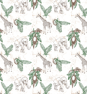 Fabric roller blind Giraffes, elephants and leaves