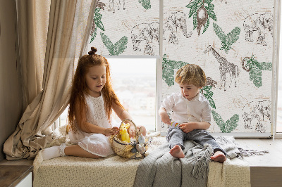Fabric roller blind Giraffes, elephants and leaves