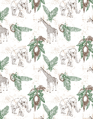 Fabric roller blind Giraffes, elephants and leaves