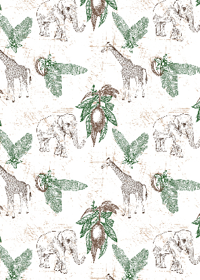 Fabric roller blind Giraffes, elephants and leaves