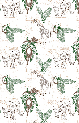 Fabric roller blind Giraffes, elephants and leaves
