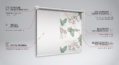 Fabric roller blind Giraffes, elephants and leaves