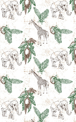 Fabric roller blind Giraffes, elephants and leaves
