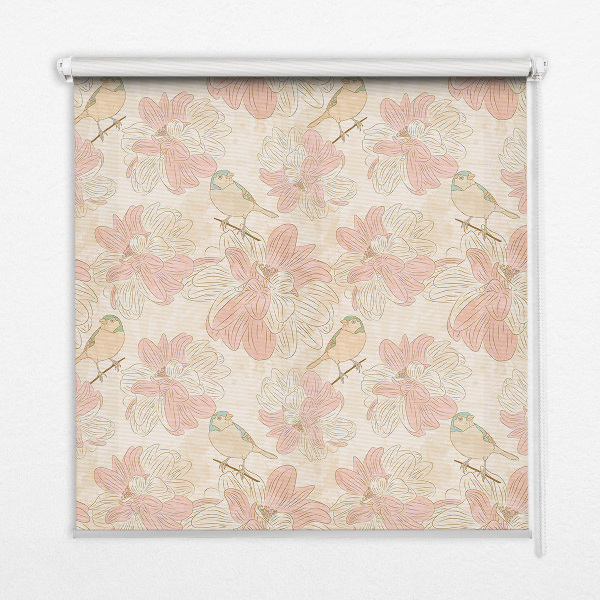 Modern roller blind Birds among the flowers