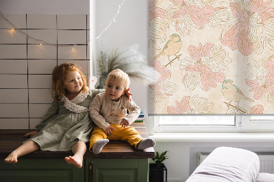 Modern roller blind Birds among the flowers