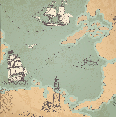 Modern roller blind with ocean map design