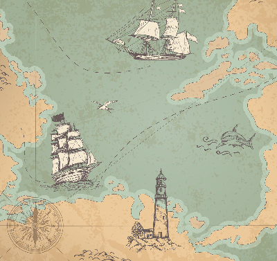 Modern roller blind Ocean map