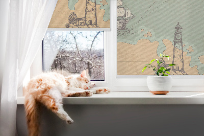 Modern roller blind with ocean map design