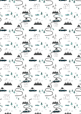 Fabric roller blind with forest and mountain path pattern