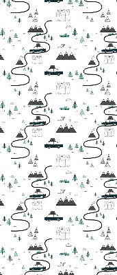 Fabric roller blind with forest and mountain path pattern