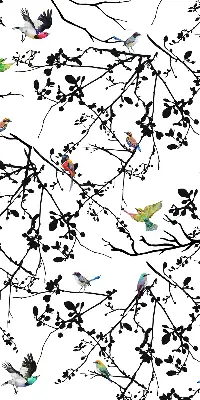 Fabric roller blind with a birds on the branches print