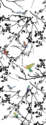 Fabric roller blind with a birds on the branches print