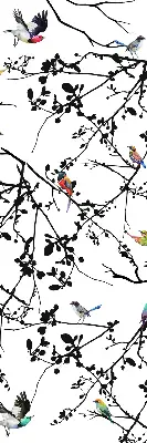 Fabric roller blind with a birds on the branches print
