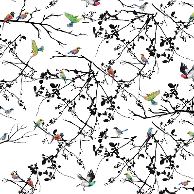 Fabric roller blind with a birds on the branches print