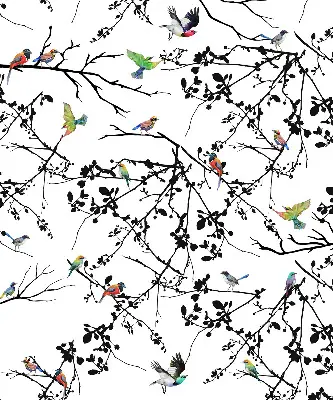 Fabric roller blind with a birds on the branches print