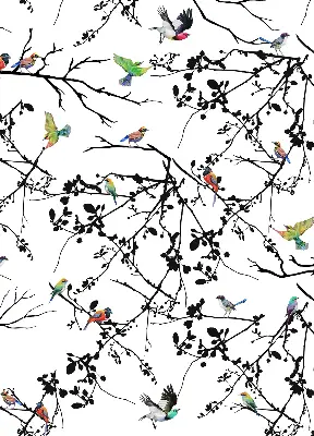 Fabric roller blind with a birds on the branches print