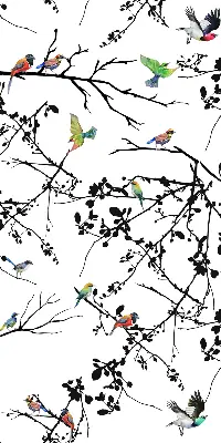 Fabric roller blind with a birds on the branches print