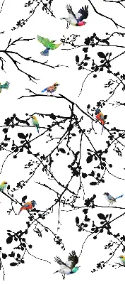 Fabric roller blind with a birds on the branches print