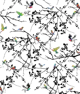 Fabric roller blind with a birds on the branches print