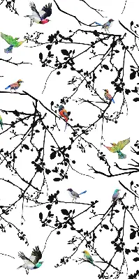 Fabric roller blind with a birds on the branches print