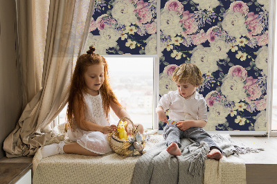 Roller blind for large window roses pattern