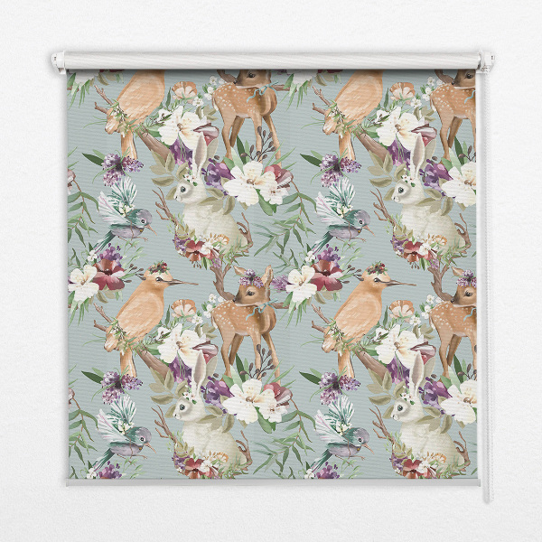 Modern roller blind Roe deer birds and rabbits