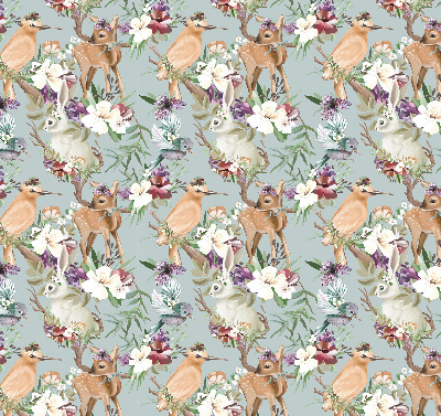 Modern roller blind Roe deer birds and rabbits